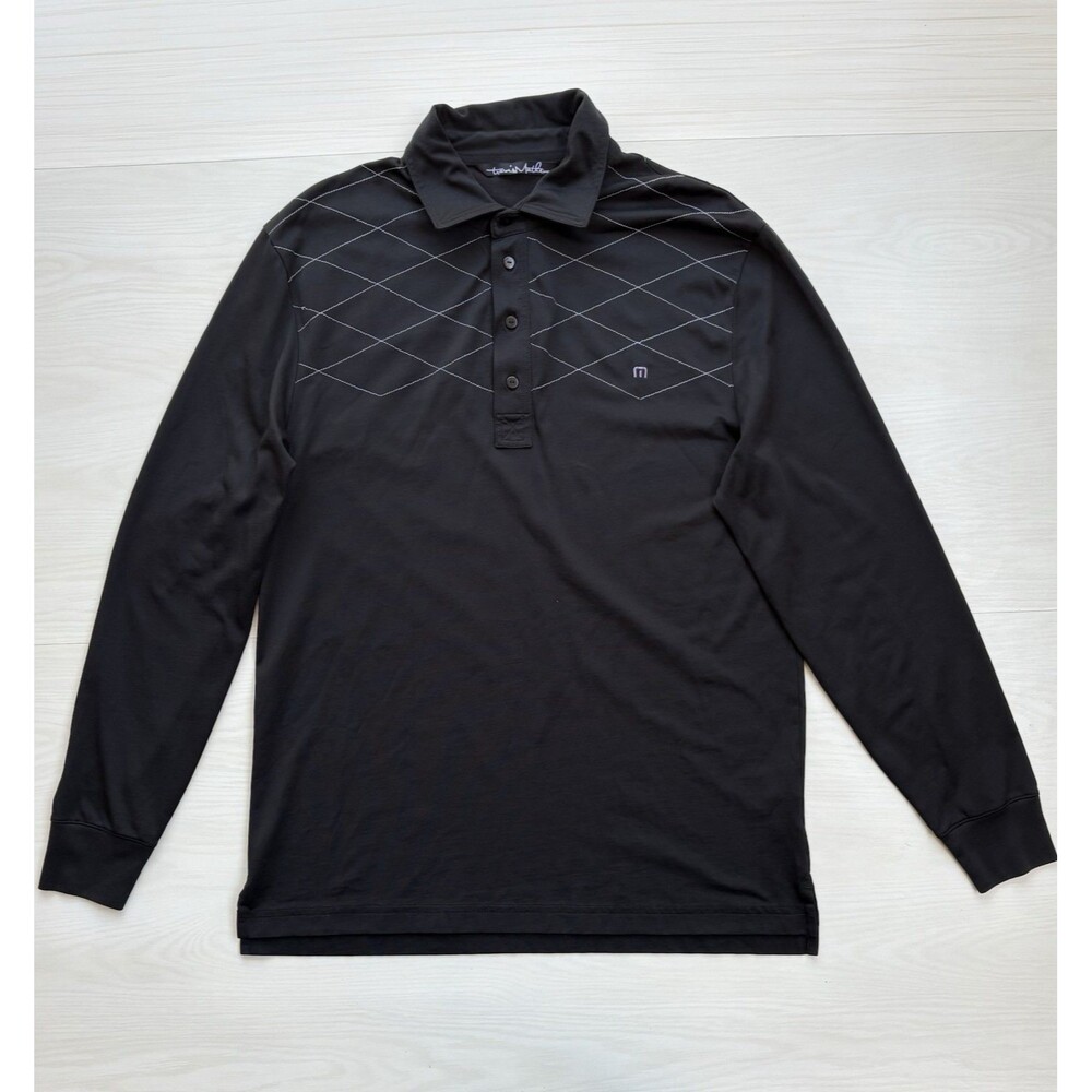 Travis Mathew Shirt Men Medium Black Diamond Polo Long Sleeve Golf Pima Cotton
